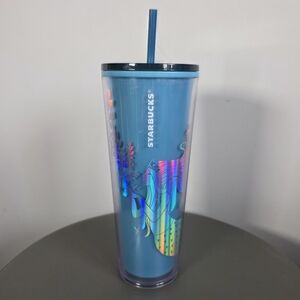 Starbucks Mermaid Tumbler Blue Holographic Siren Cold Cup Straw Lid 24oz